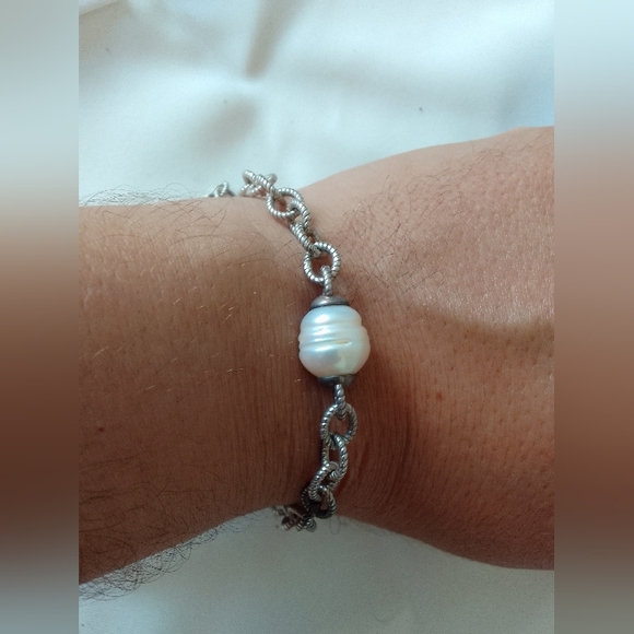Vintage 925 Silver bracelet with real big pearl - Picture 1 of 7